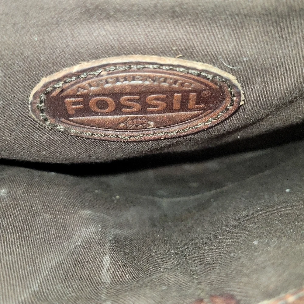 Fossil Travis City Brown Leather Vintage Messenger Crossbody With Canvas Strap